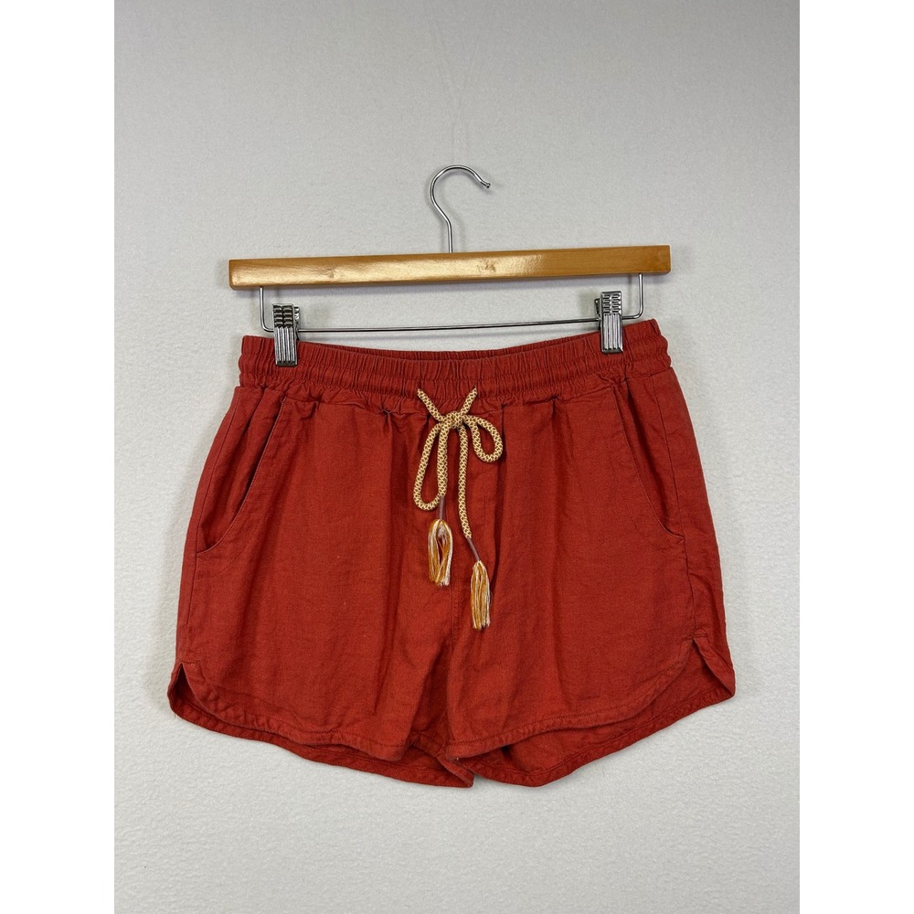 Boho Coastal Mason & Belle Womens XS 0/25 Orange Linen Blend Tassel Shorts